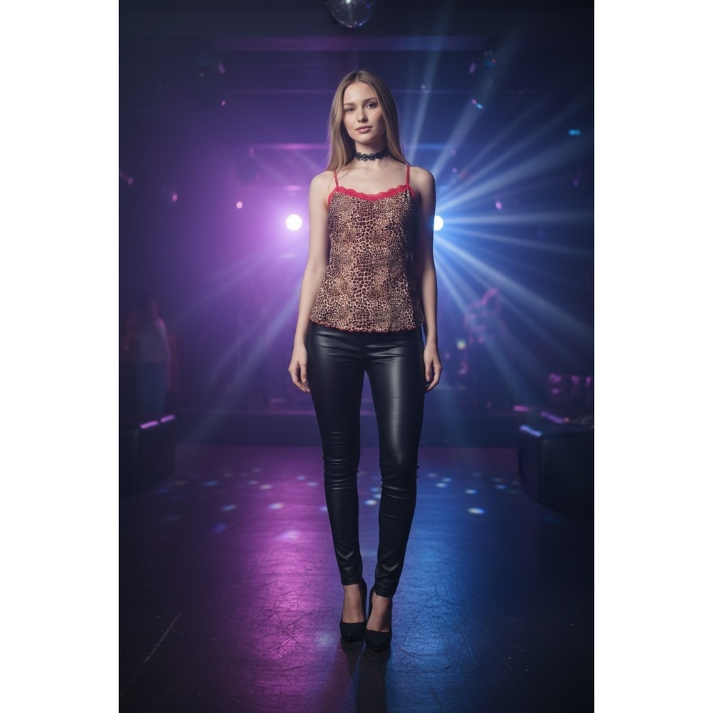 Y2K Camisole Women M Leopard‎ Print Red Lace Adjustable Strap 90's Fairy Club